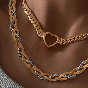 Gold and Silver Braided Necklace Q353